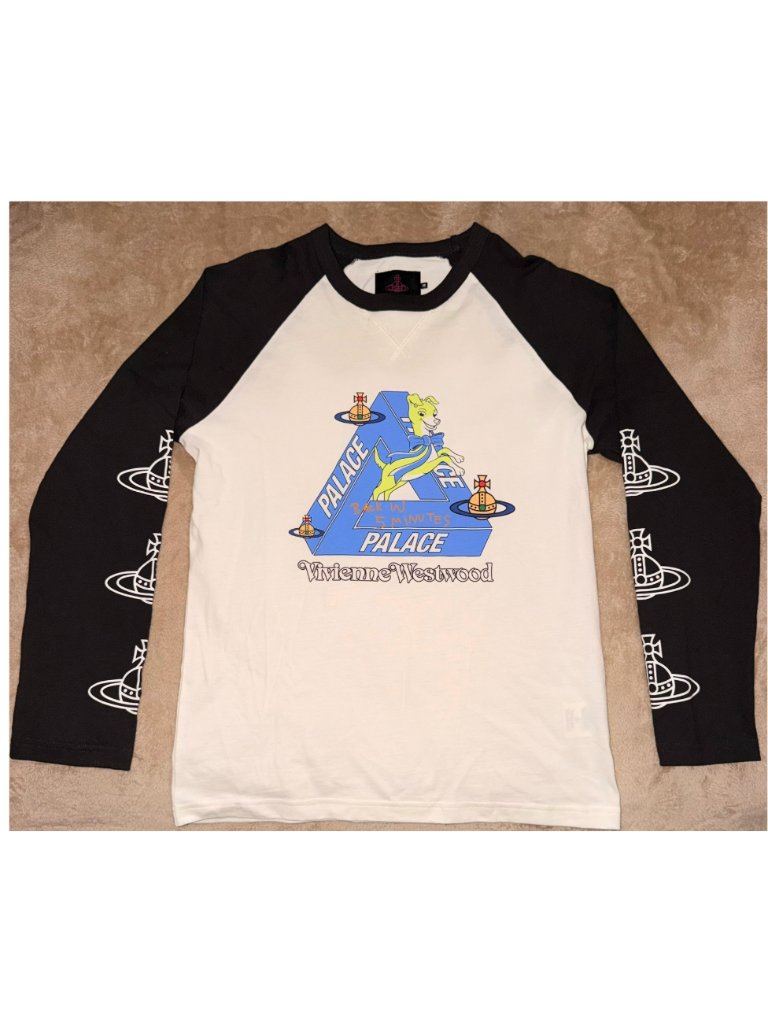 Palace X Vivienne Westwood Raglan Long Sleeve Tee, Black/White, Size Xs